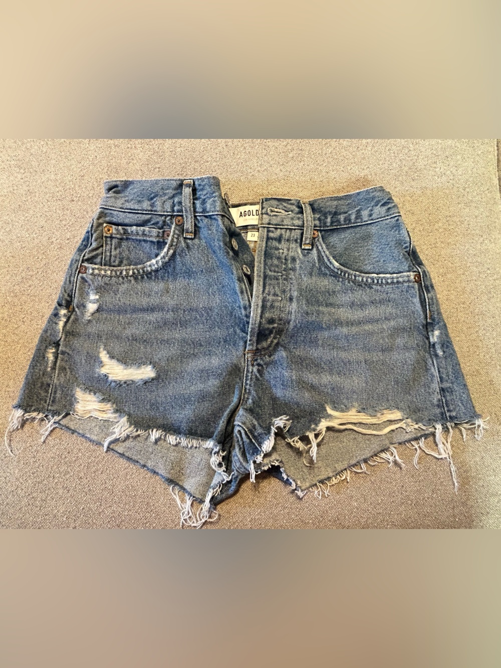 Agolde Vintage-Inspired Distressed Denim Shorts in Blue